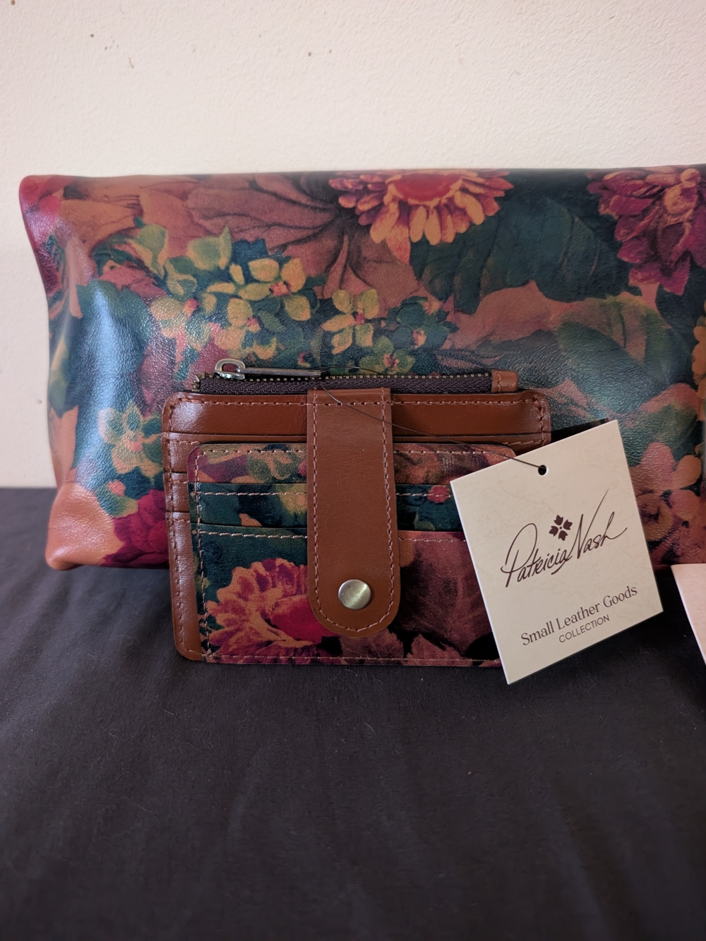 Patricia Nash Floral Leather Card Wallet - Brown & Multicolor